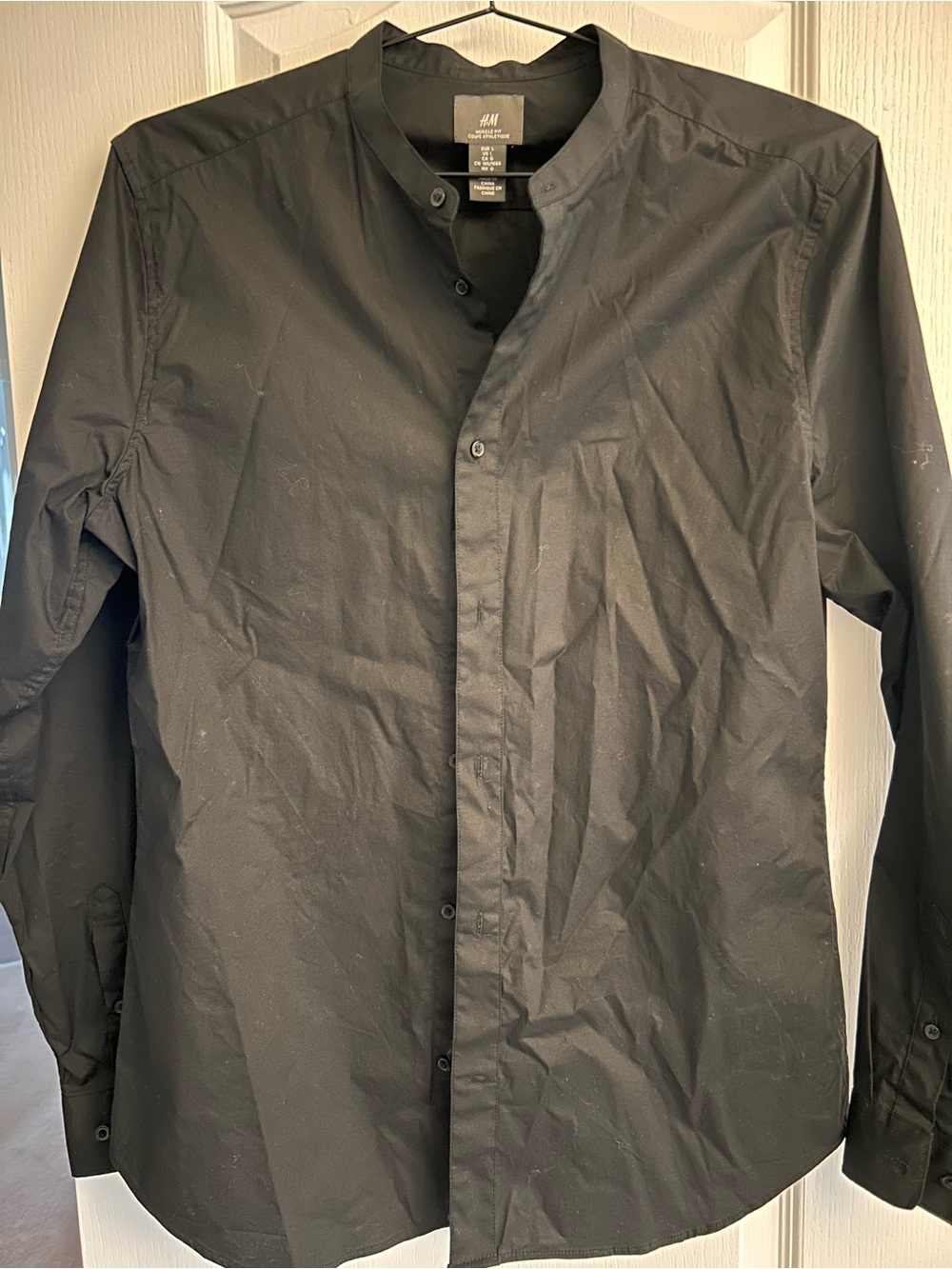 H&M Black Mandarin-Collar Button-Front Blouse